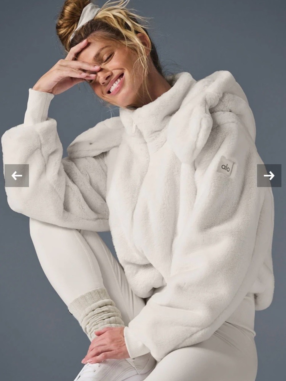 NWT ALO faux fur foxy ivory jacket removal hoodie - Picture 2 of 13